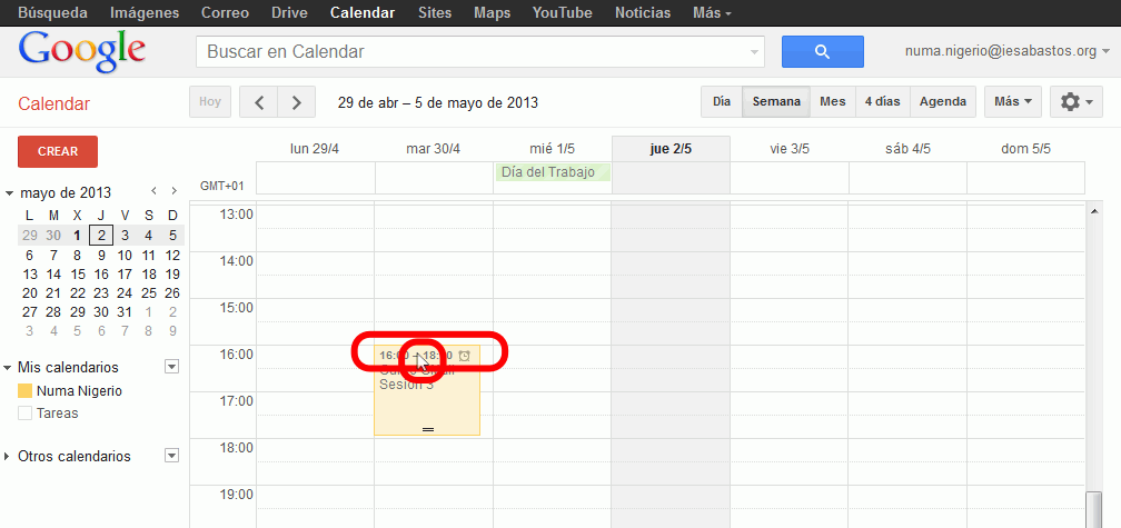 Calendar. Editar eventos