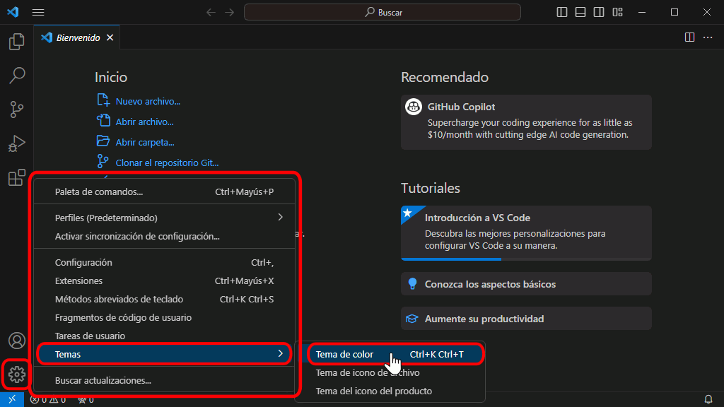 VSC. Cambiar tema de color