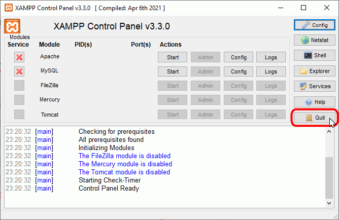 XAMPP - Minimizar el panel de control