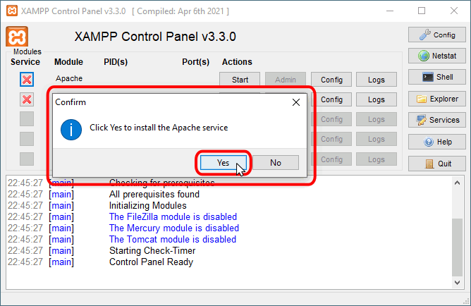 Panel de control de XAMPP