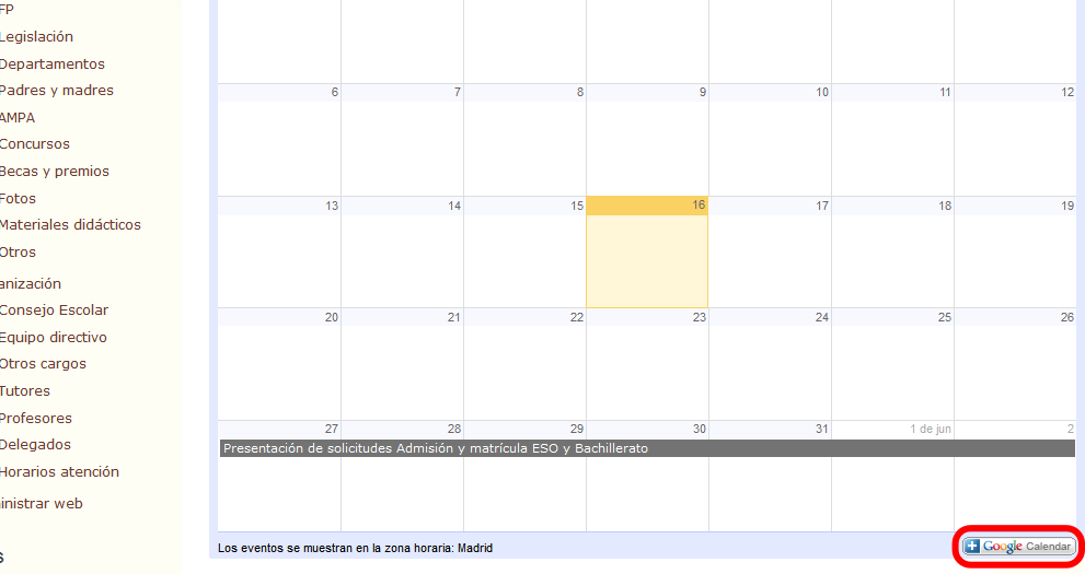 Calendar. Agregar calendarios