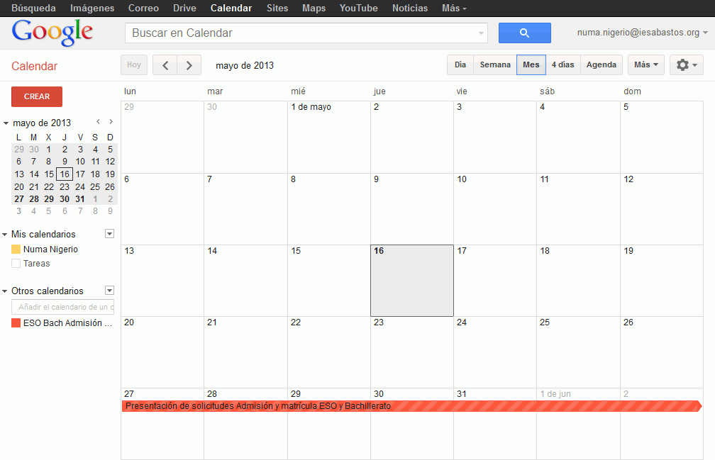 Calendar. Cancelar suscripción a calendario