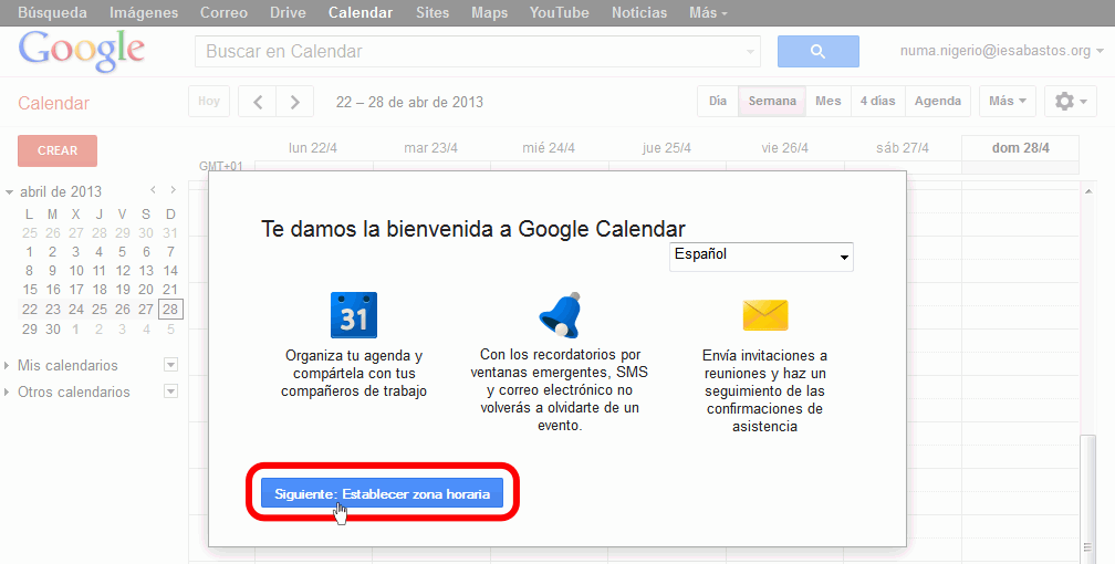 Calendar. Entrar