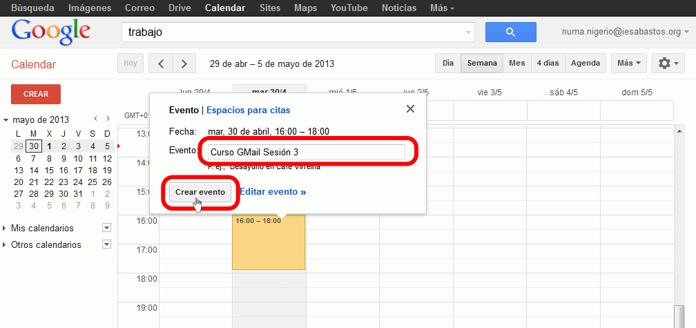 Calendar. Añadir nuevo evento