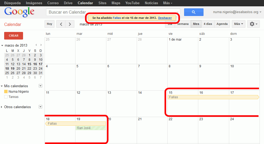 Calendar. Añadir nuevo evento