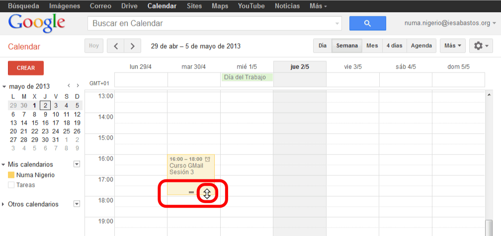 Calendar. Editar eventos