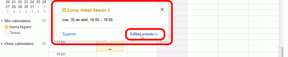 Calendar. Editar eventos