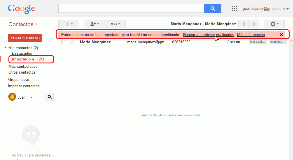 Gmail. Importar contactos
