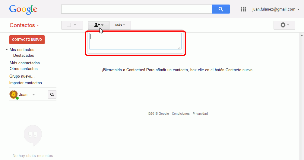 Gmail. Añadir nuevo contacto