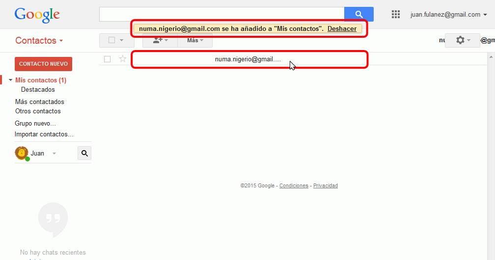 Gmail. Añadir nuevo contacto