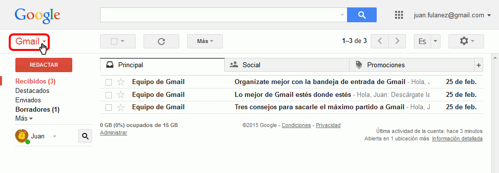 Gmail. Abrir página de contactos