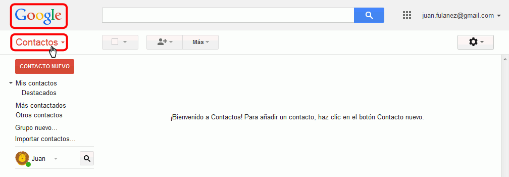 Gmail. Abrir página de contactos