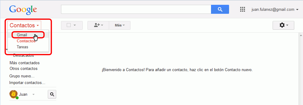 Gmail. Abrir página de contactos