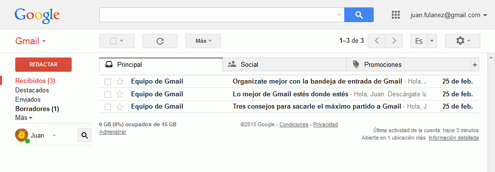 Gmail. Abrir página de contactos