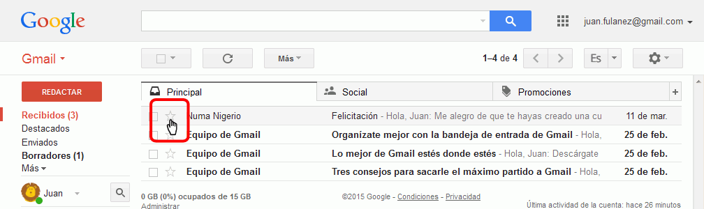 Gmail. Mensajes destacados