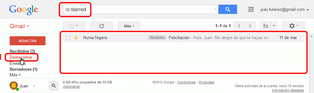 Gmail. Mensajes destacados