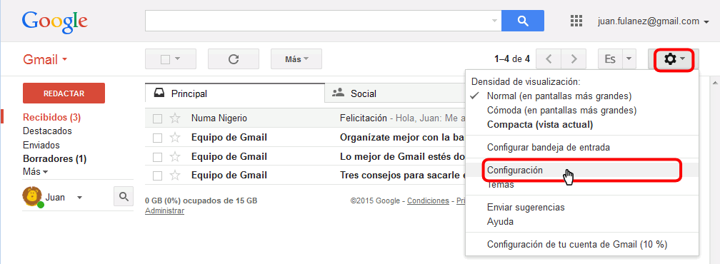 Gmail. Mensajes destacados