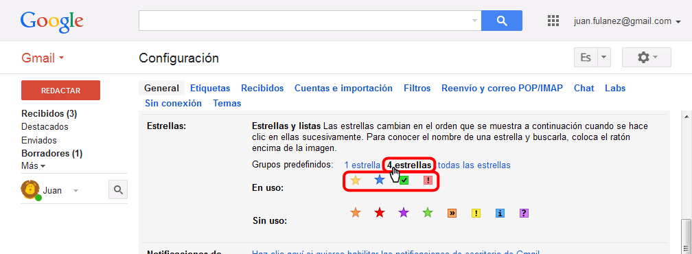 Gmail. Mensajes destacados