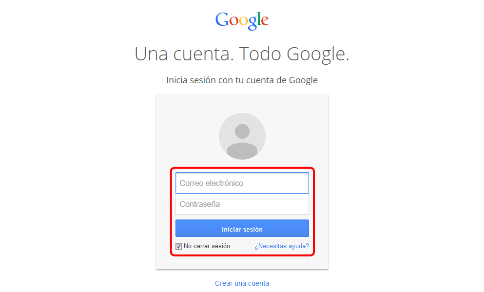 Google. Inicio de sesión