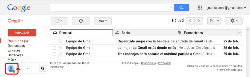 Gmail. Cambiar la foto del usuario