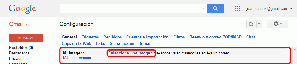 Gmail. Configuración > Imagen