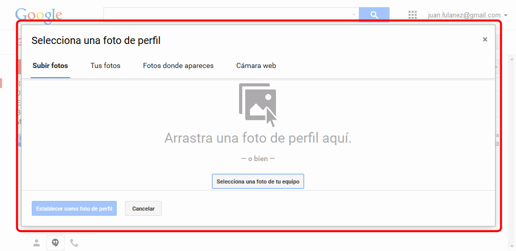 Gmail. Cambiar la foto del usuario