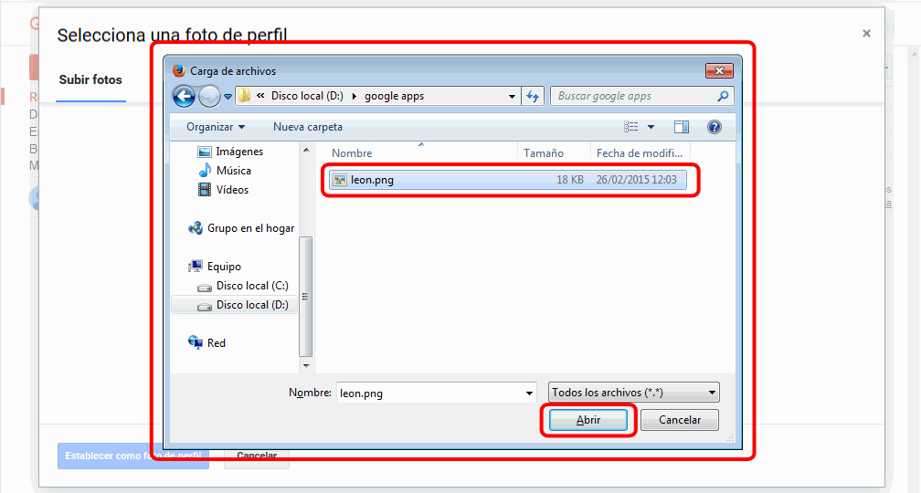 Gmail. Cambiar la foto del usuario