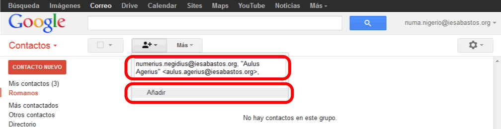 Gmail. Añadir contactos a un grupo de contactos