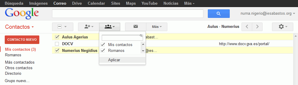 Gmail. Añadir contacto a grupo de contactos