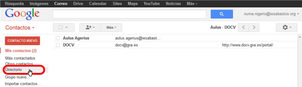 Gmail. Añadir nuevo contacto a través del Directorio de contactos