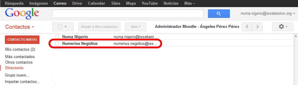 Gmail. Añadir nuevo contacto a través del Directorio de contactos