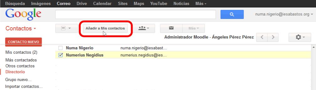 Gmail. Añadir nuevo contacto a través del Directorio de contactos
