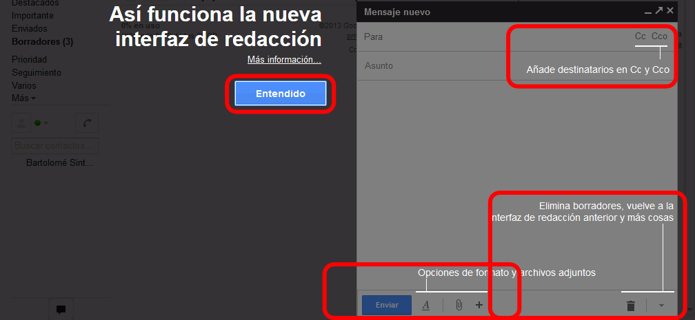 Gmail. Forzar la activación de la nueva interfaz de redacción de correo