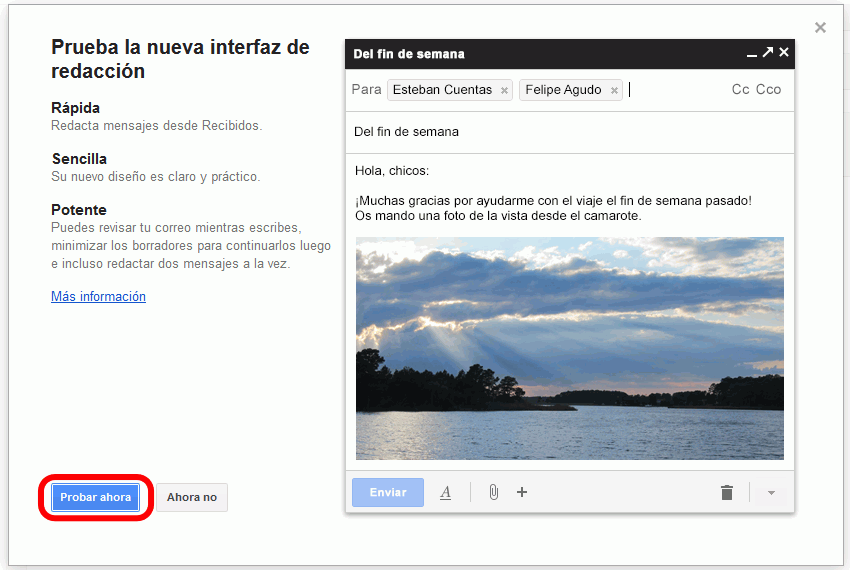 Gmail. Nueva interfaz de redacción