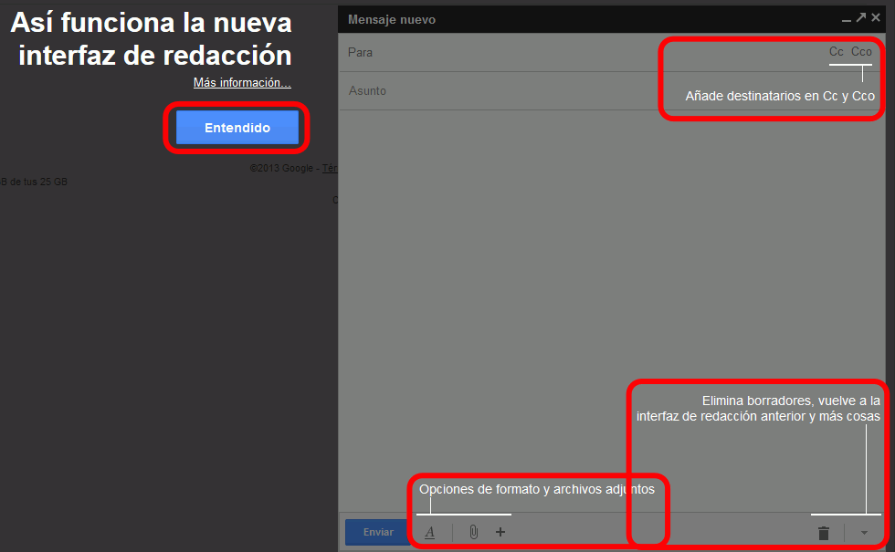 Gmail. Nueva interfaz de redacción