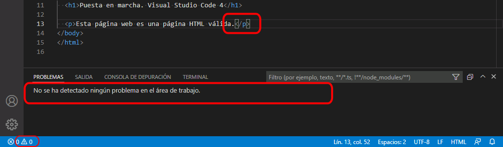 VSC. Error HTMLHint