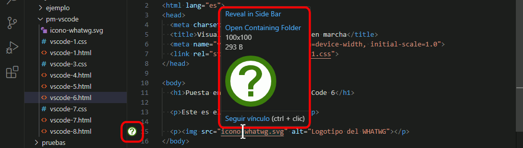 VSC. Atributos width y height en imagen