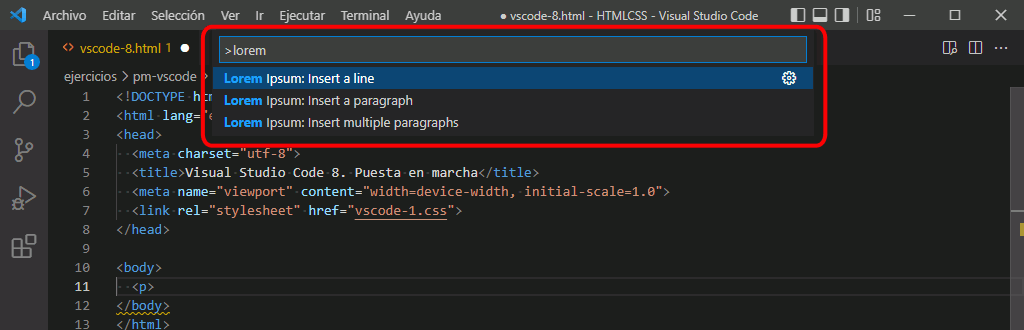 VSC. Extensión Lorem Ipsum