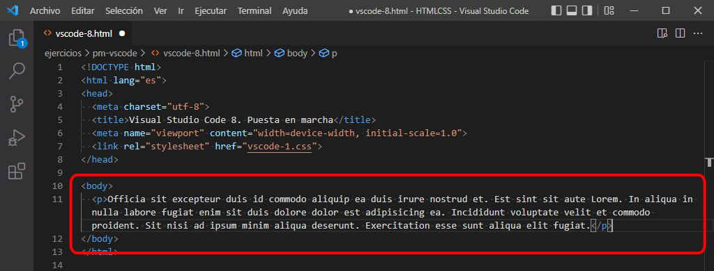 VSC. Extensión Lorem Ipsum