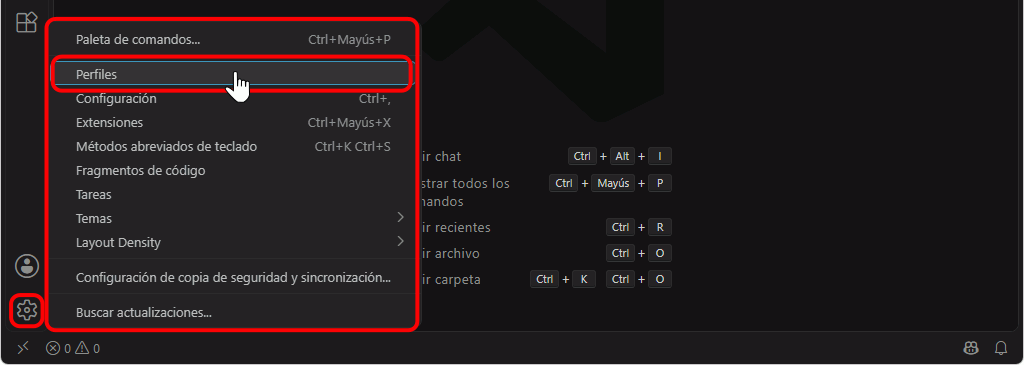 VSC. Importar perfil recomendado