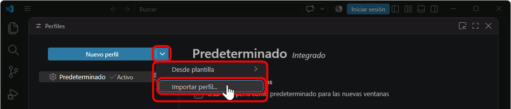 VSC. Importar perfil recomendado