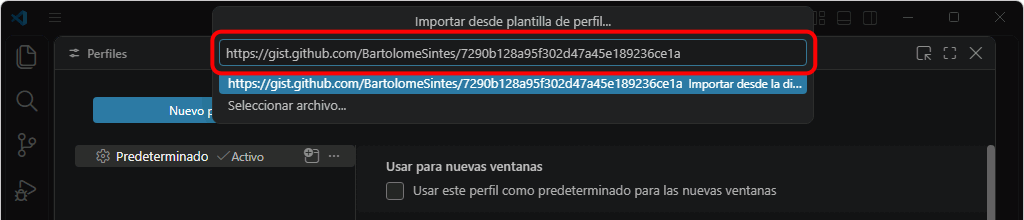 VSC. Importar perfil recomendado