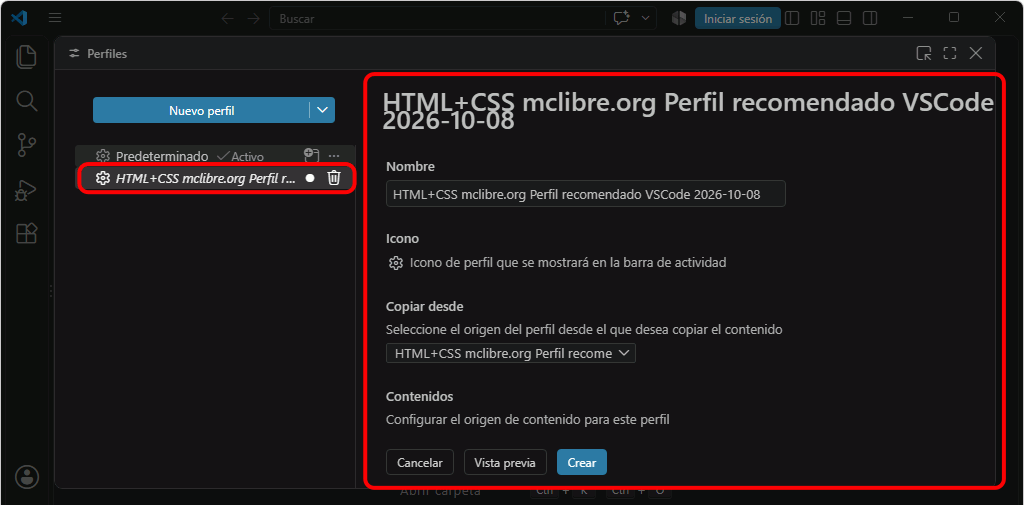 VSC. Importar perfil recomendado