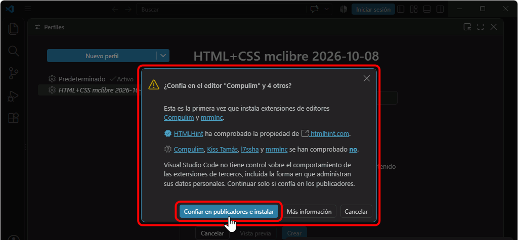 VSC. Importar perfil recomendado