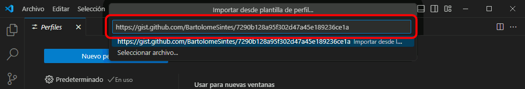 VSC. Importar perfil recomendado