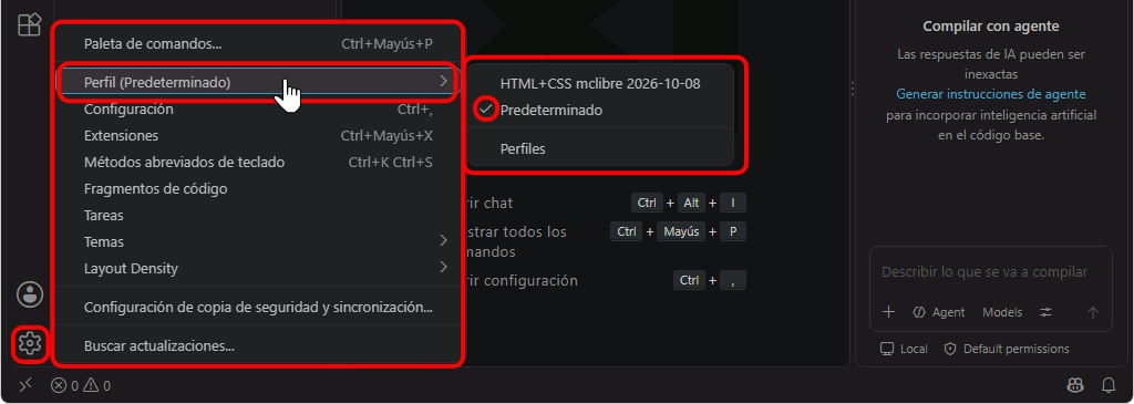 VSC. Seleccionar perfil recomendado