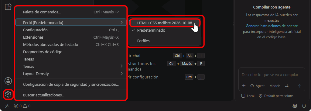 VSC. Seleccionar perfil recomendado