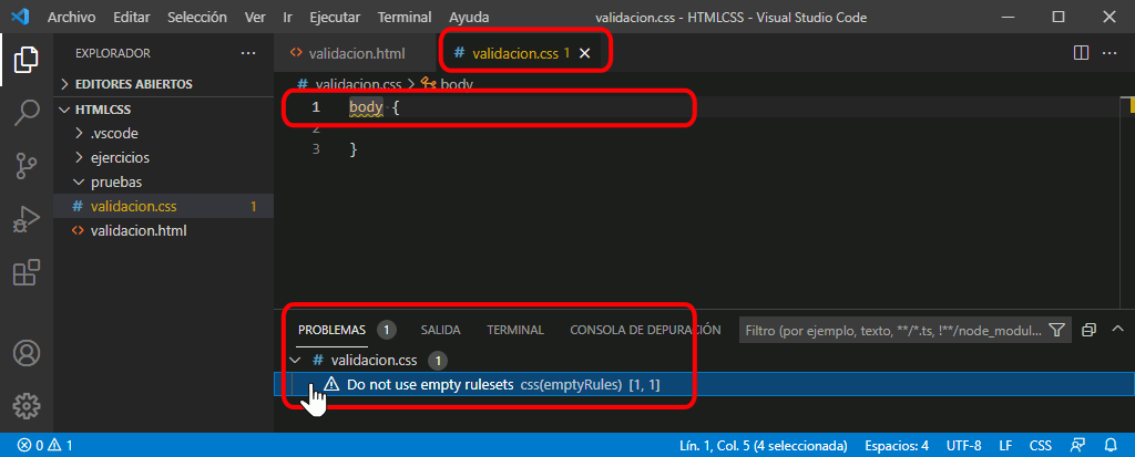 Visual Studio Code. Validación