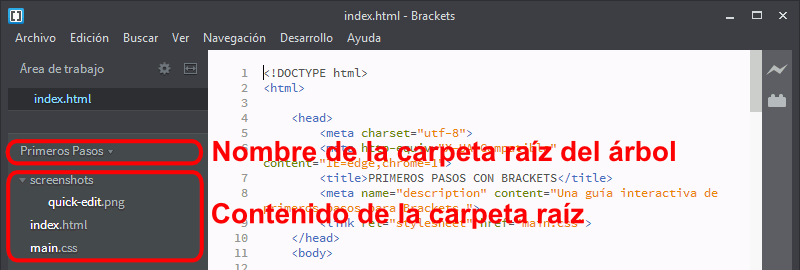Brackets. Árbol de archivos