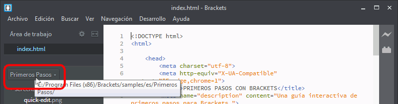 Brackets. Árbol de archivos